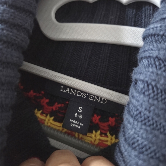 Lands' End Cream Sweater with Colorful Geometric Design - Picture 3 of 5